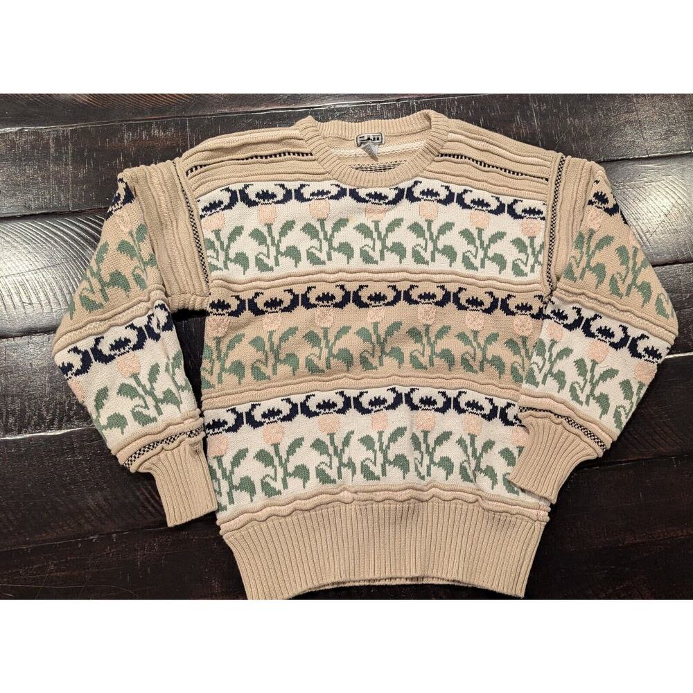80s Vintage H. J. II Cotton Floral Sweater Size M Cottagecore Peasant | 250974